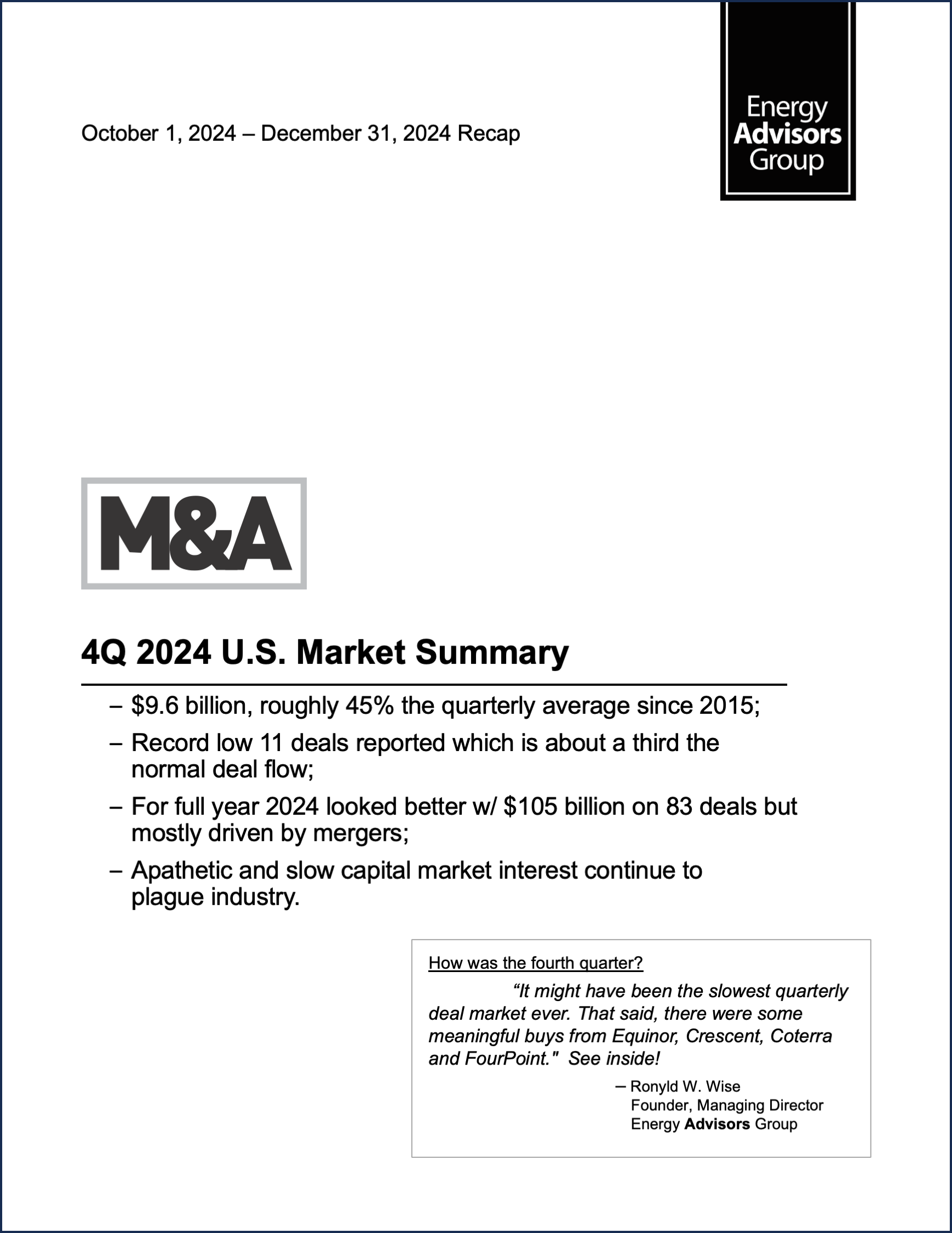04Q24 QUARTERLY M&A REPORT - Energy Advisors Group 04Q24 QUARTERLY M&A REPORT